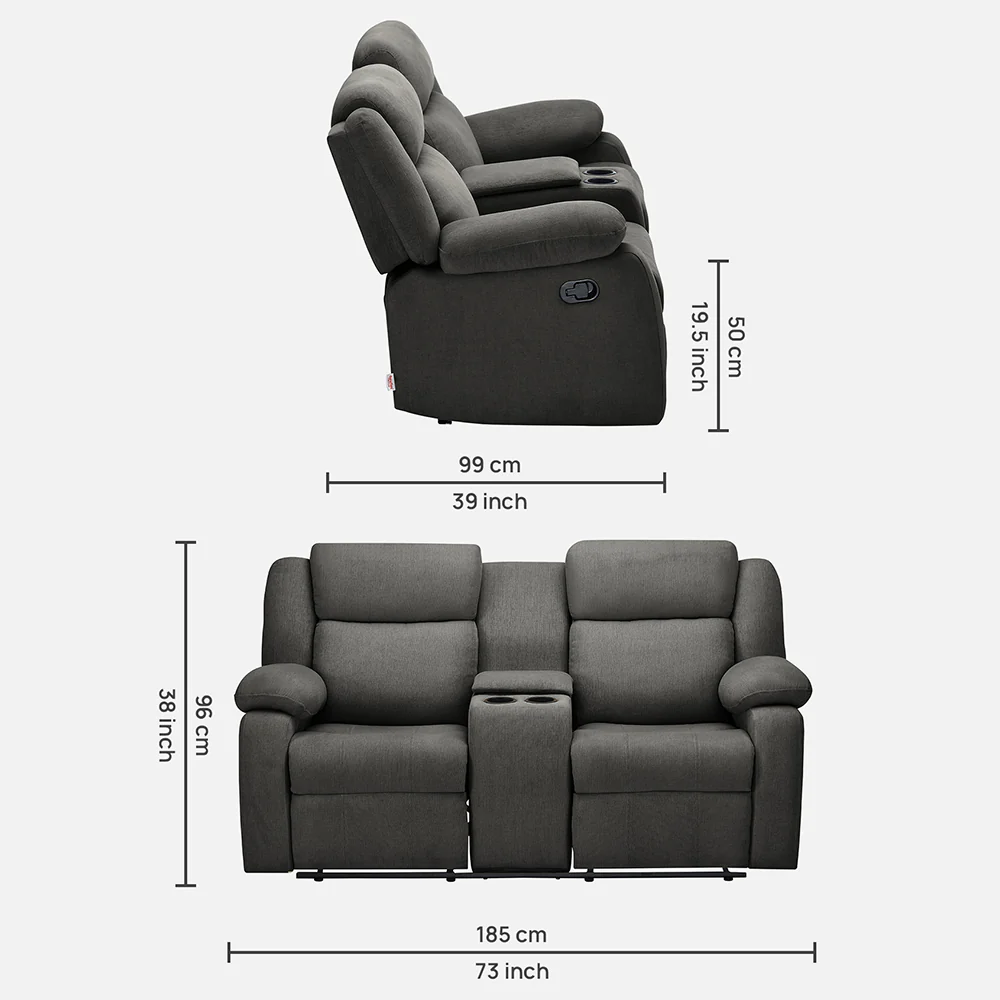 Avalon Twin Graphite Grey Fabric Recliner 2 Seater - Image 6