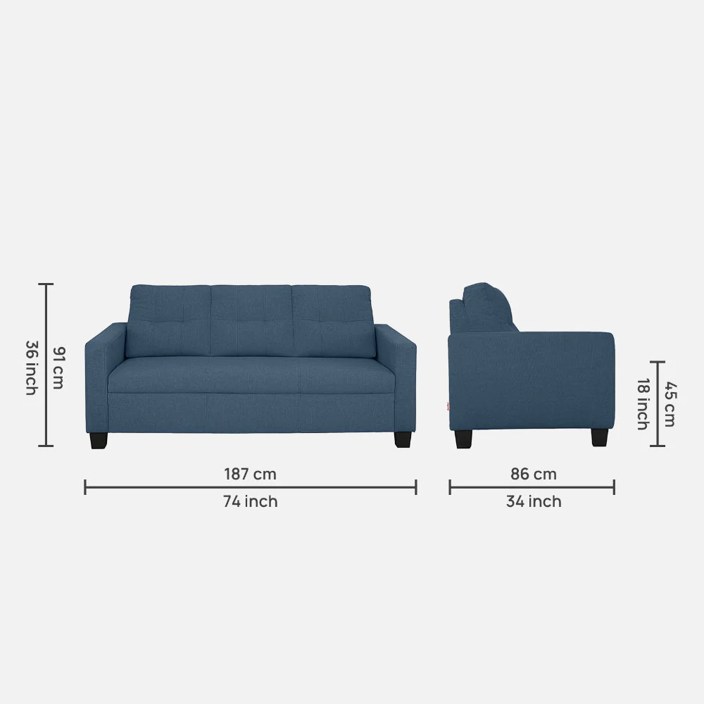 Ease Blue Fabric 3 Seater Sofa - Image 4