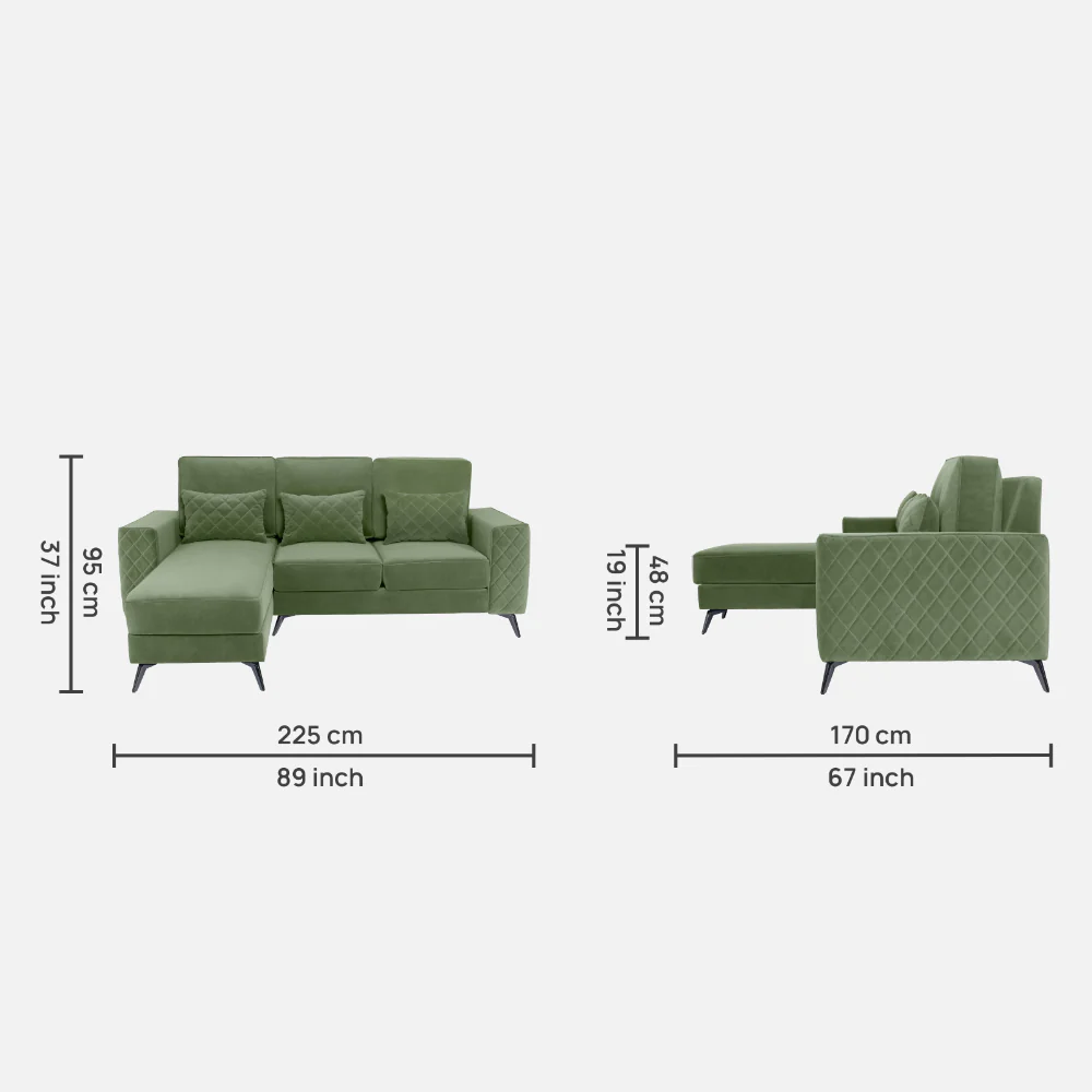 Eden Jade Green Fabric 2 Seater Sofa With Lounger - Image 4