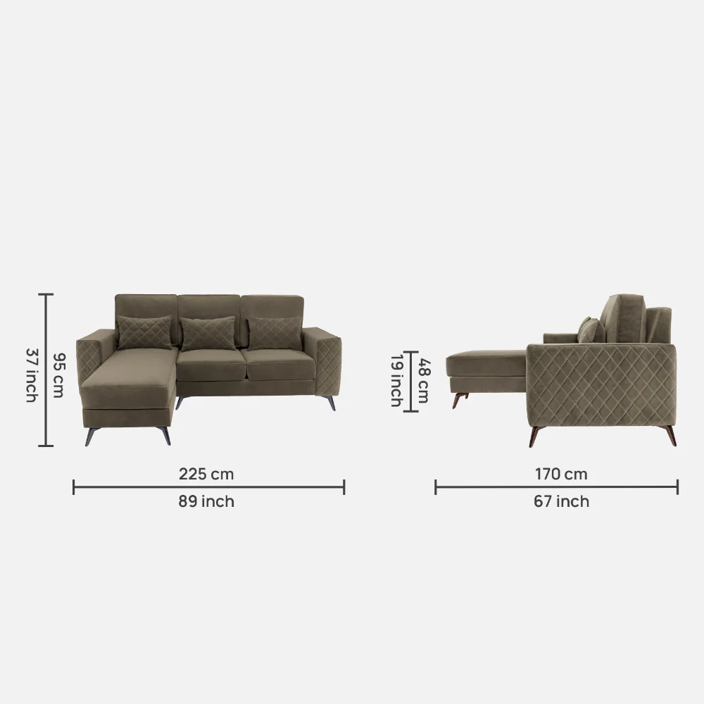 Eden Quartz Brown Fabric 2 Seater Sofa With Lounger - Image 4