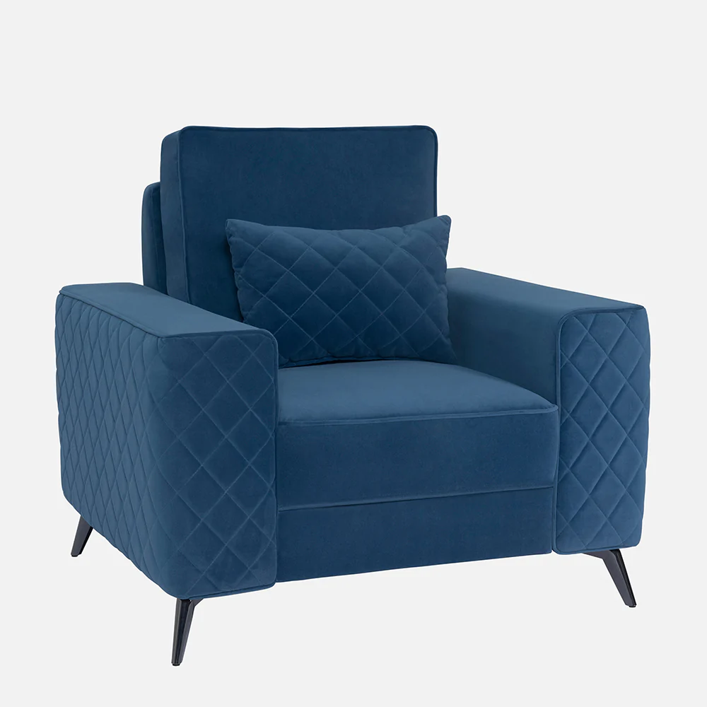 Eden Sapphire Blue Fabric 1 Seater Sofa - Image 3