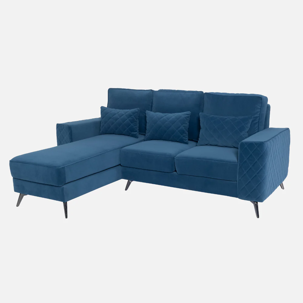 Eden Sapphire Blue Fabric 2 Seater Sofa With Lounger - Image 3