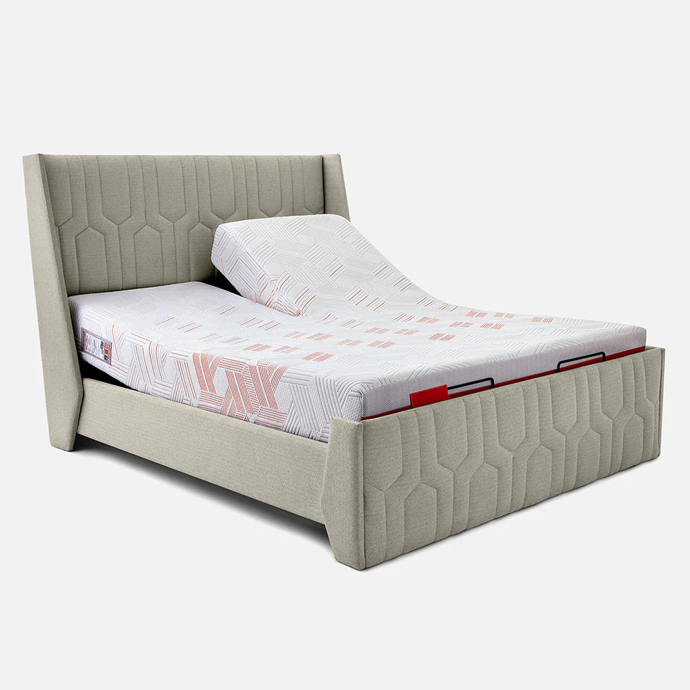 Wave Twin Adjustable Bed with Tranquil Beige ( Sea Shell )Upholstered Bed, Mattress, and 2 Fitted Bedsheets - Image 3